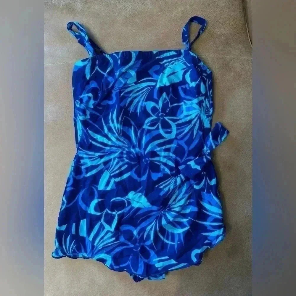 Women’s Roxanne Bra Sized Blue Floral One Pieces Swimsuit Size 12/34B - Picture 2 of 5